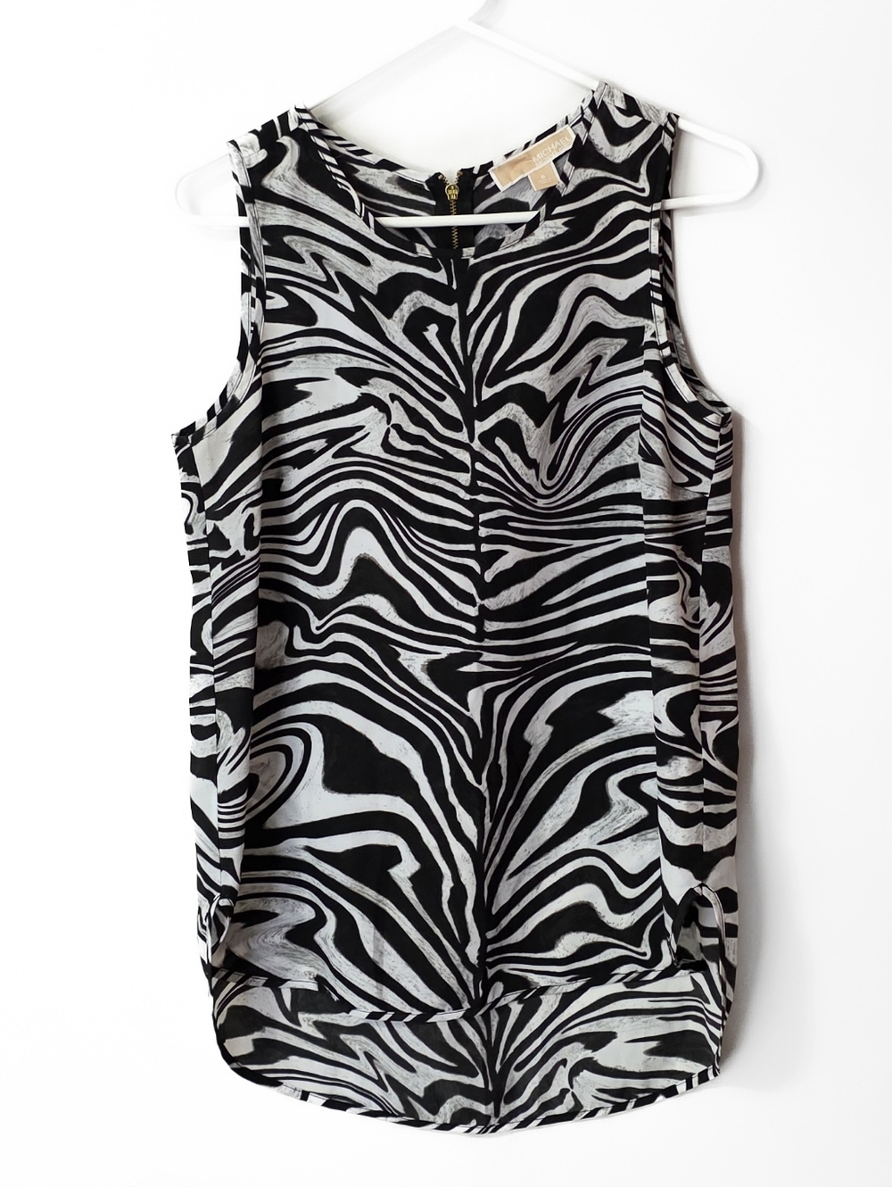 Michael Kors Sleeveless Zebra Print Blouse - Black & White Size Small